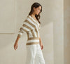 Double Down Striped Sweater- Ivory Taupe