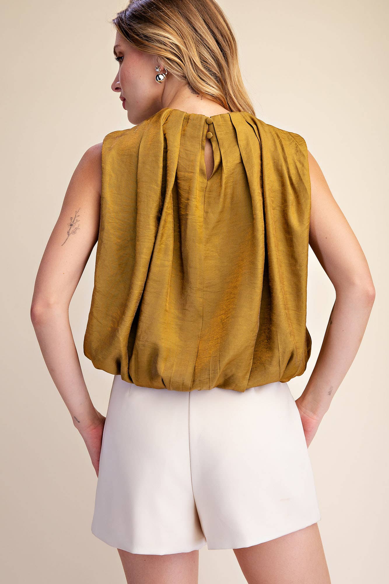 Estelle Pleated Balloon Top-Mustard