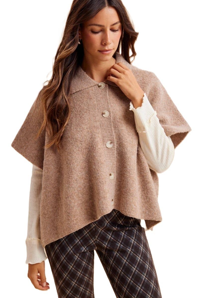 Softly Spoken Sweater Cape Cardigan-Latte