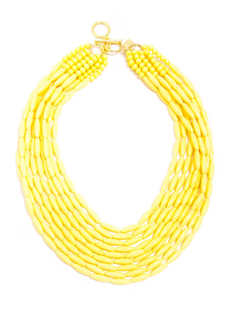Glossy Beaded Pastel Necklace-Yellow