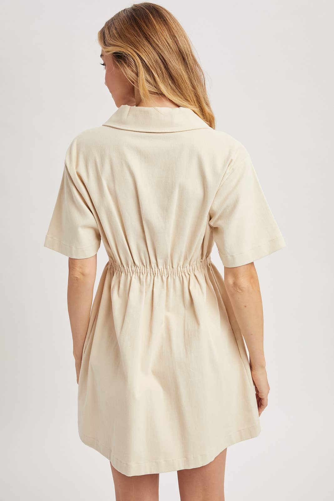 Take it Easy Zipper Mini Dress-Ecru