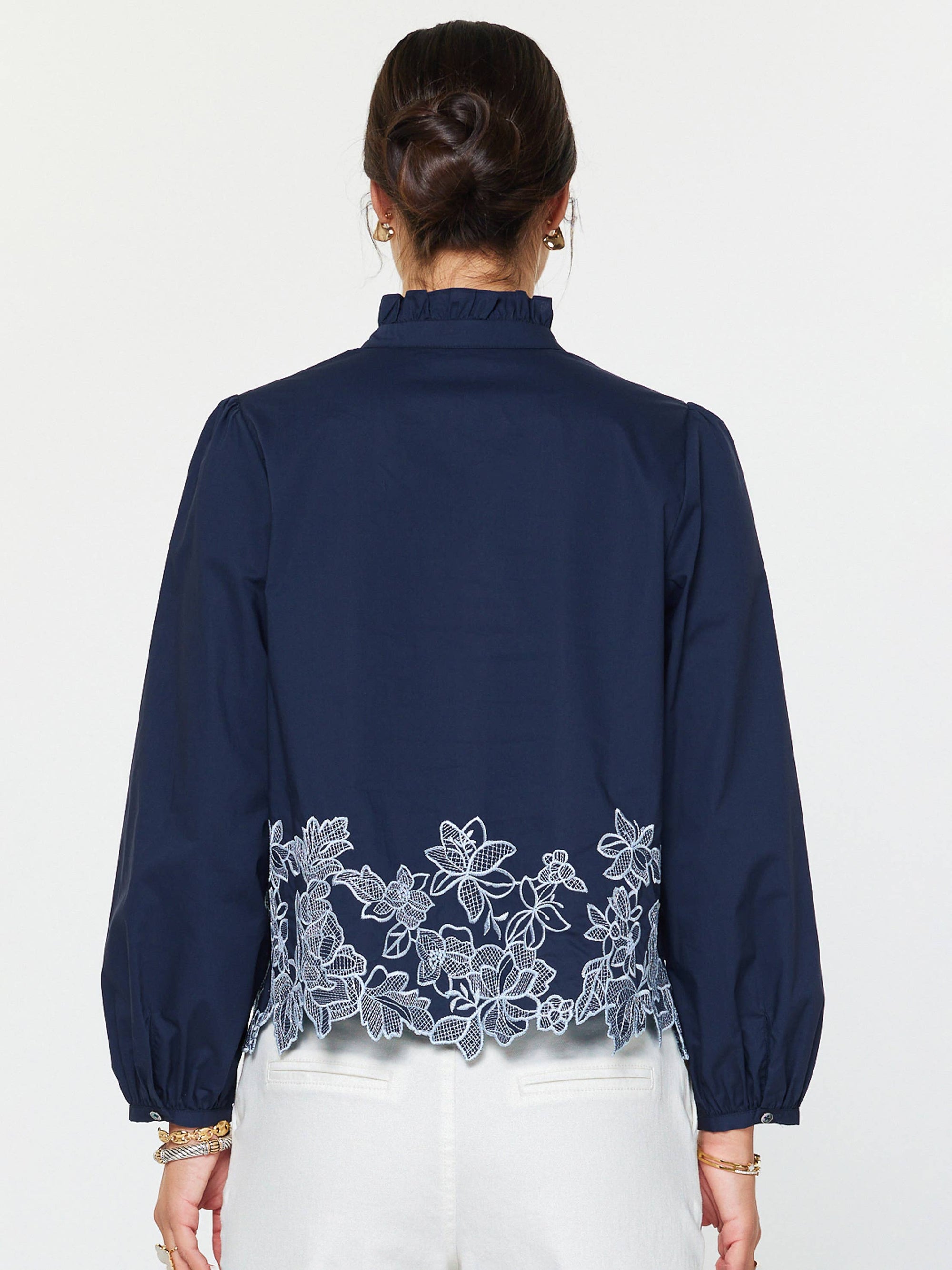 Threaded Bloom Long Sleeve Top-Navy