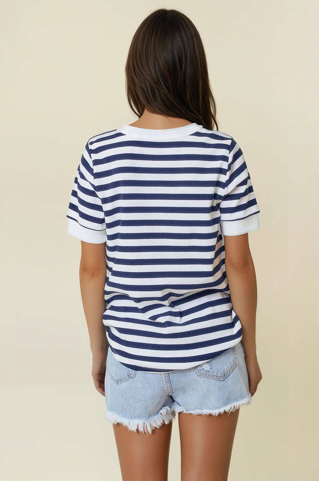 Striped V-Neck Knit Top