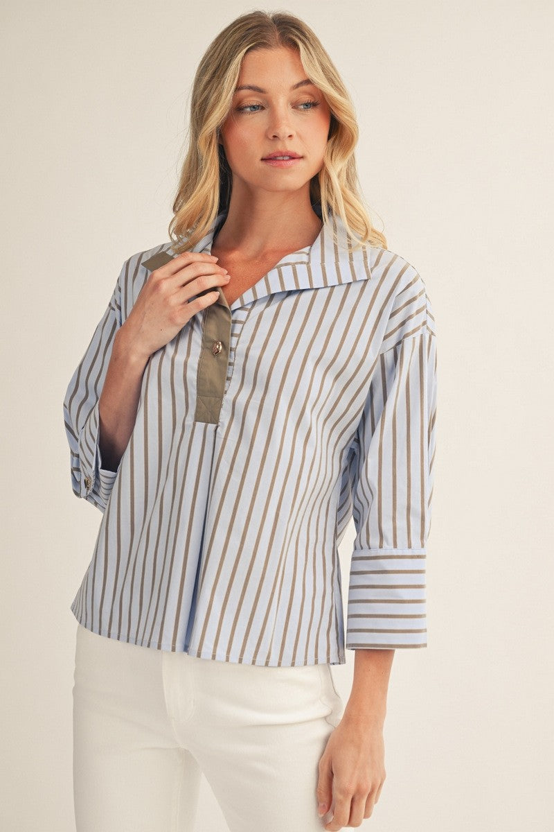 Isabella Stripe Collared Top