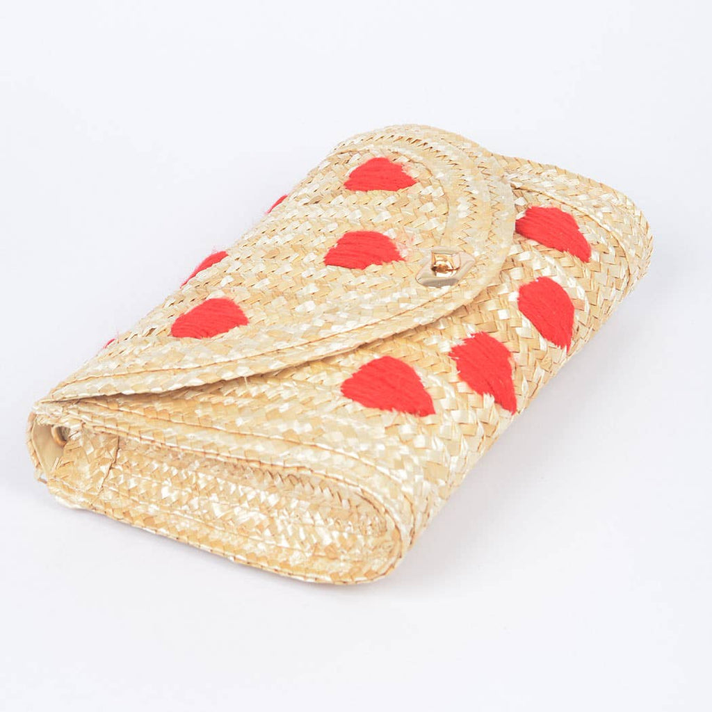 Kiss Kiss Heart Straw Clutch