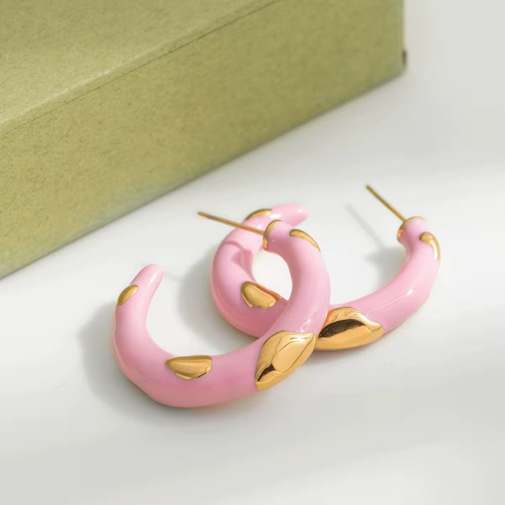 Pink Enamel Hoop Earrings