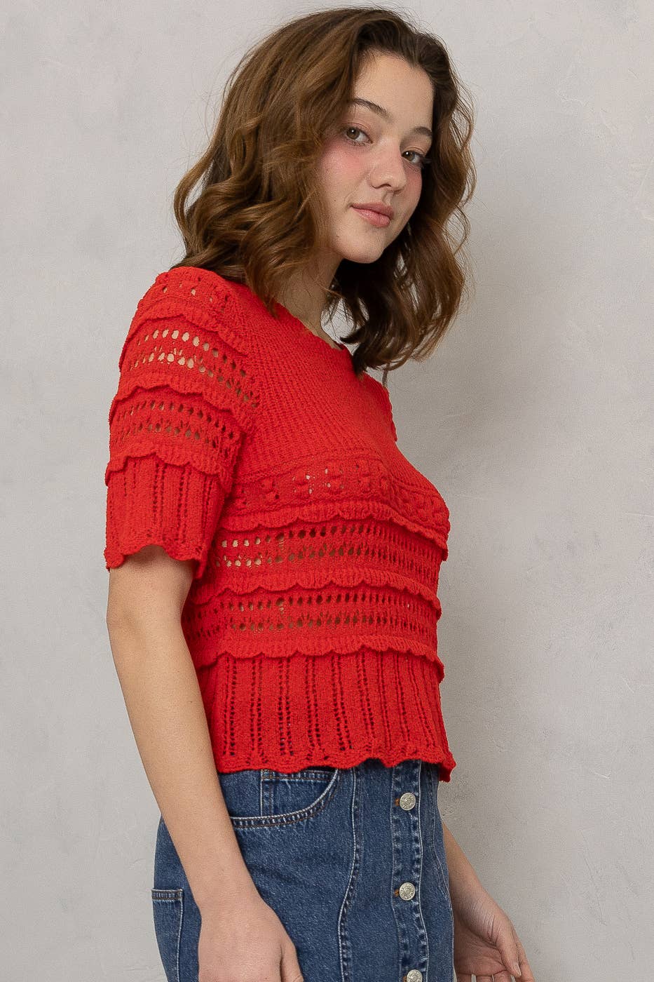 Crochet Crush Top-Scarlet Red