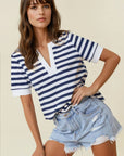 Striped V-Neck Knit Top