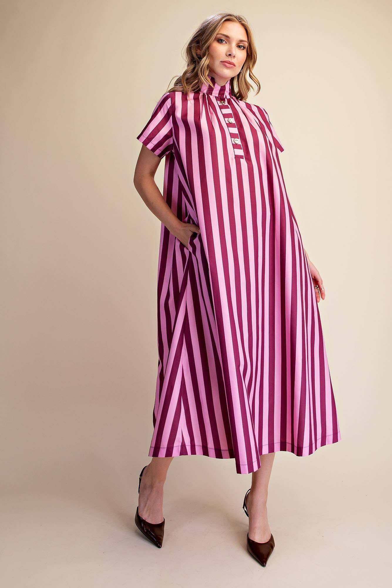 The Iconic Stripe Midi Dress-Plum