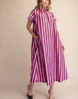 The Iconic Stripe Midi Dress-Plum