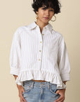 Mattie Striped Ruffle Hem Top-Khaki