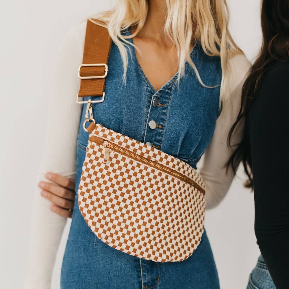 Westlyn Woven Bum Bag- Checkered Brown