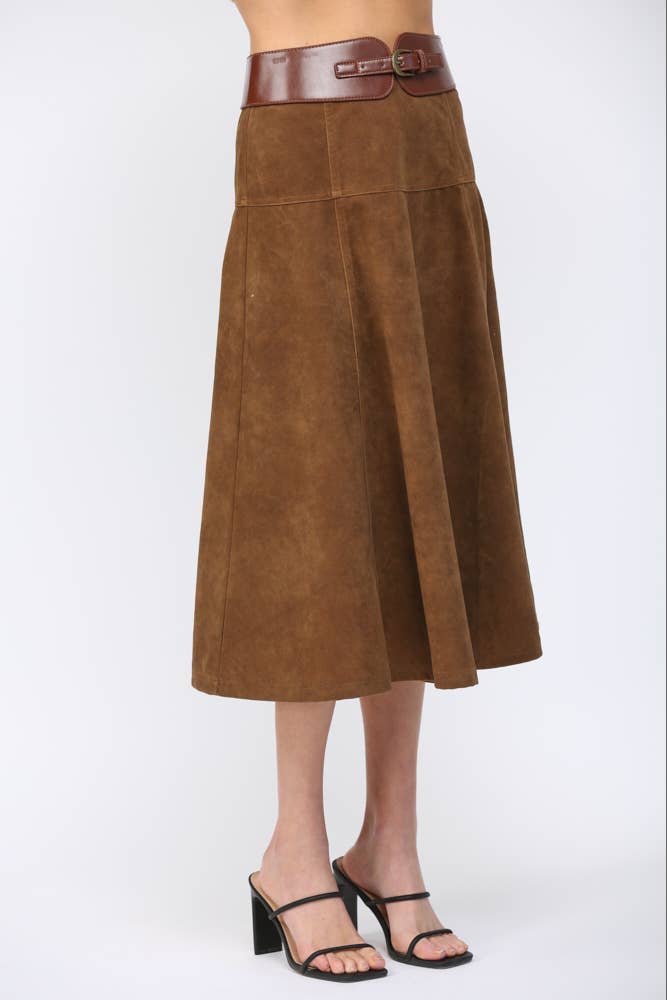PREORDER: Fashion Walk Faux Suede Midi Skirt