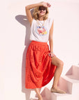 Ocean Mist Eyelet Lace Midi Skirt