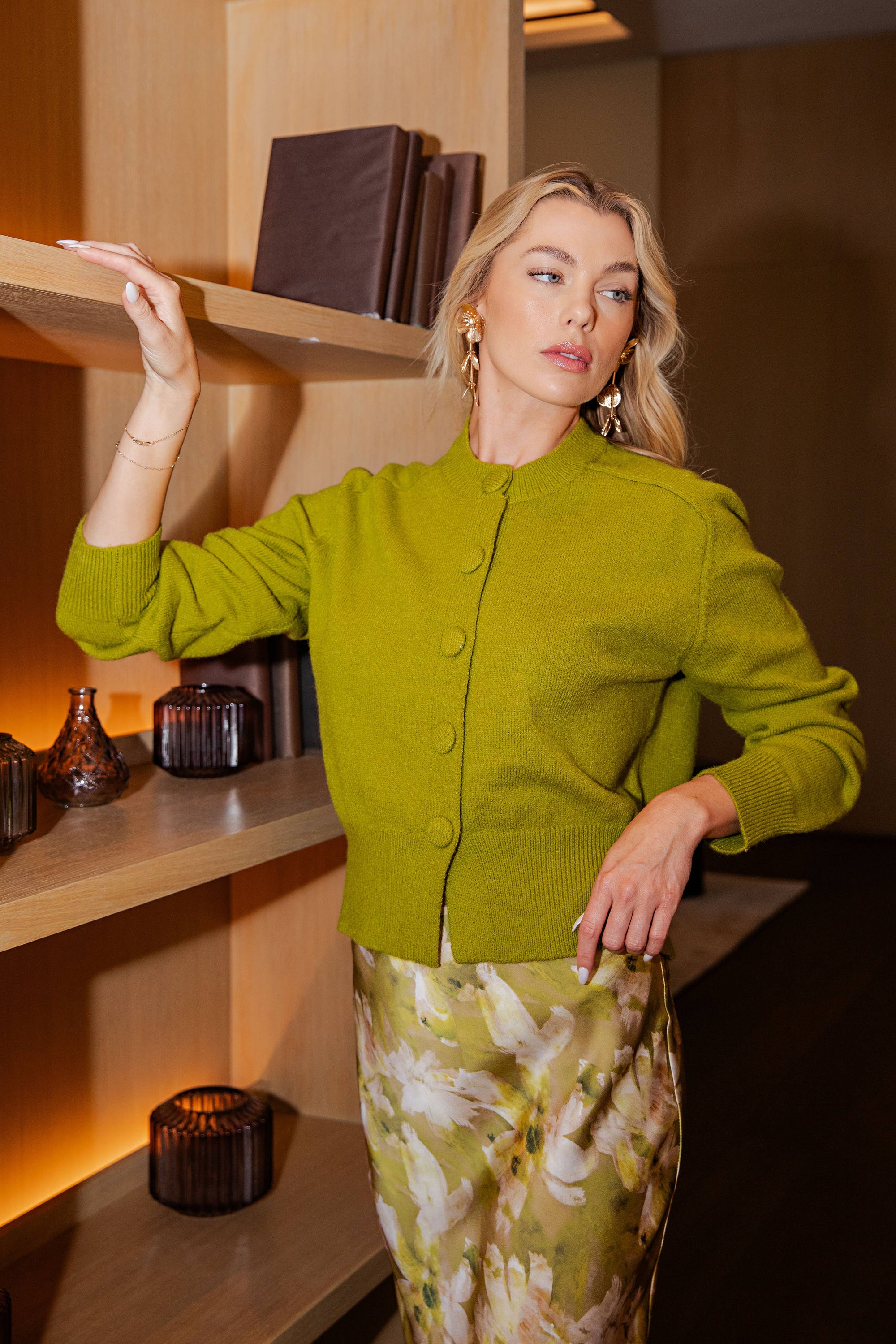Fireside Cottage Cardigan-Light Olive