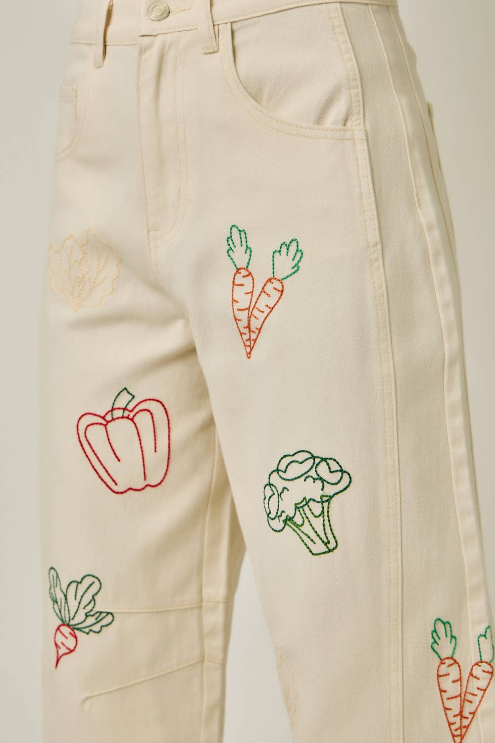 Veggie Embroidered Barrel Jeans