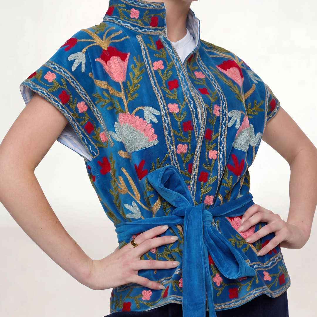 Rustic Retreat Velvet Jacket-Blue