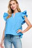 Kind Eyes Poplin Top-Azure Blue
