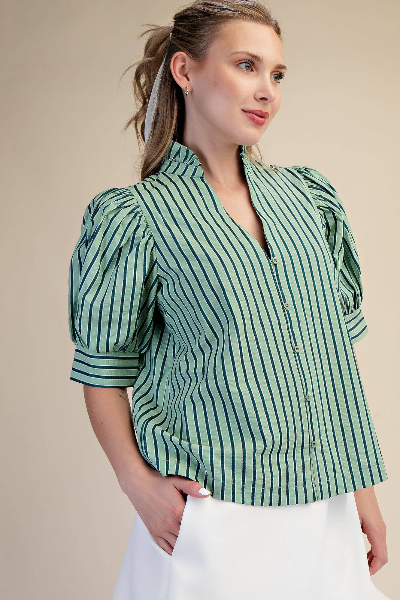 Sweetheart Puff Sleeve Top-Green