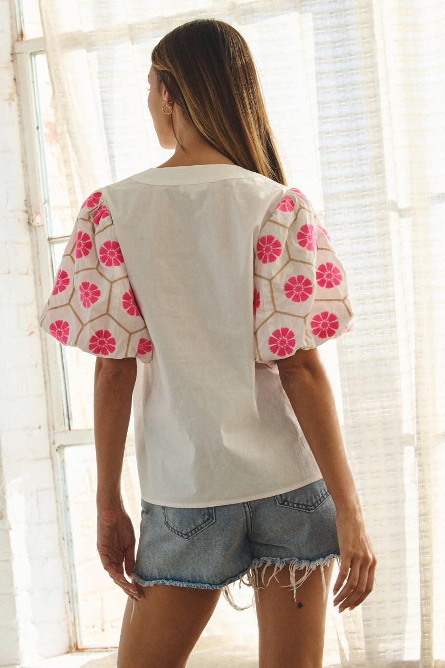 Summer Sunset Embroidered Top-White