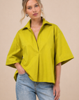Kaia Oversized Button Down Top-Citron