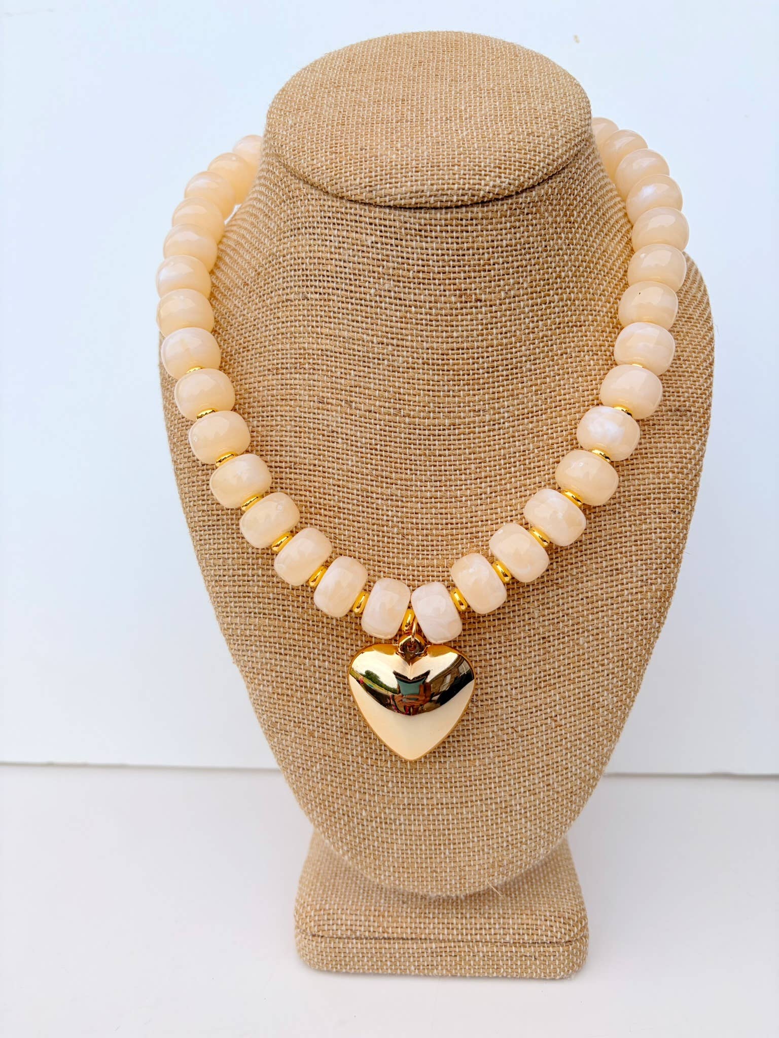 Annie Heart Beaded Necklace-Beige