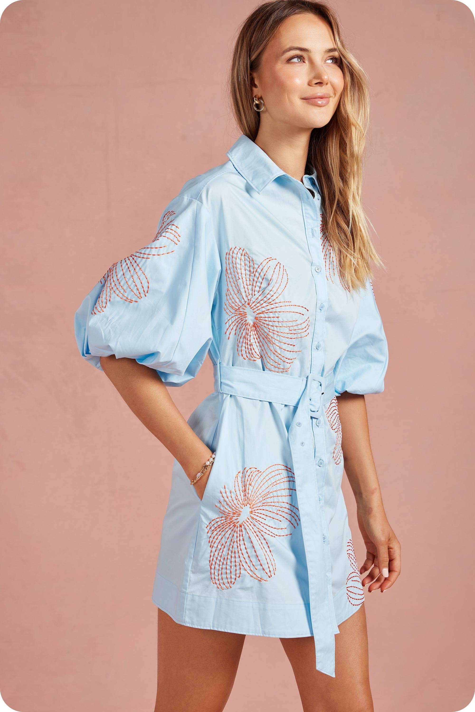 Sweet Flora Puff Sleeve Dress-Sky Blue