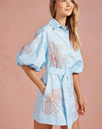 Sweet Flora Puff Sleeve Dress-Sky Blue