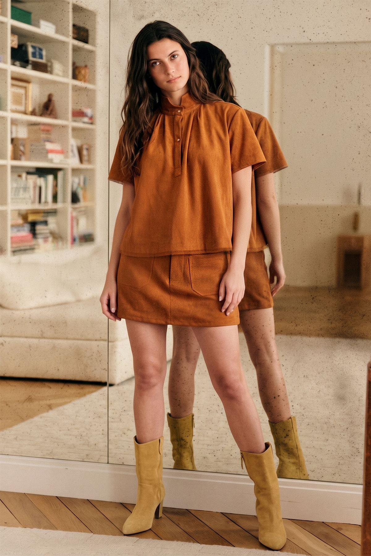 Lucille Stand Collar Top-Camel