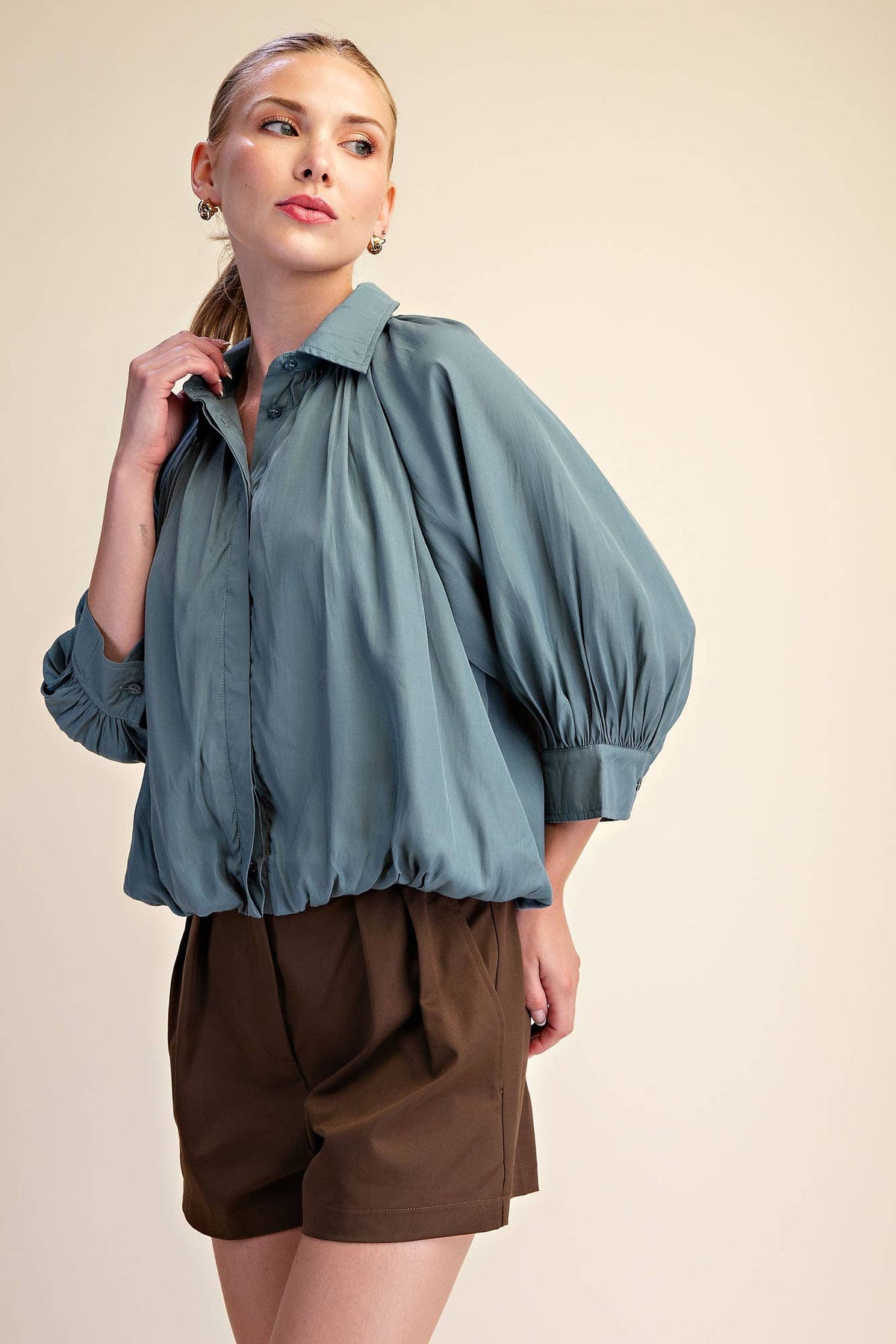 Yvette Puff Sleeve Top-Blue