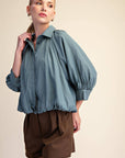 Yvette Puff Sleeve Top-Blue