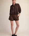 Yvette Puff Sleeve Top-Brown