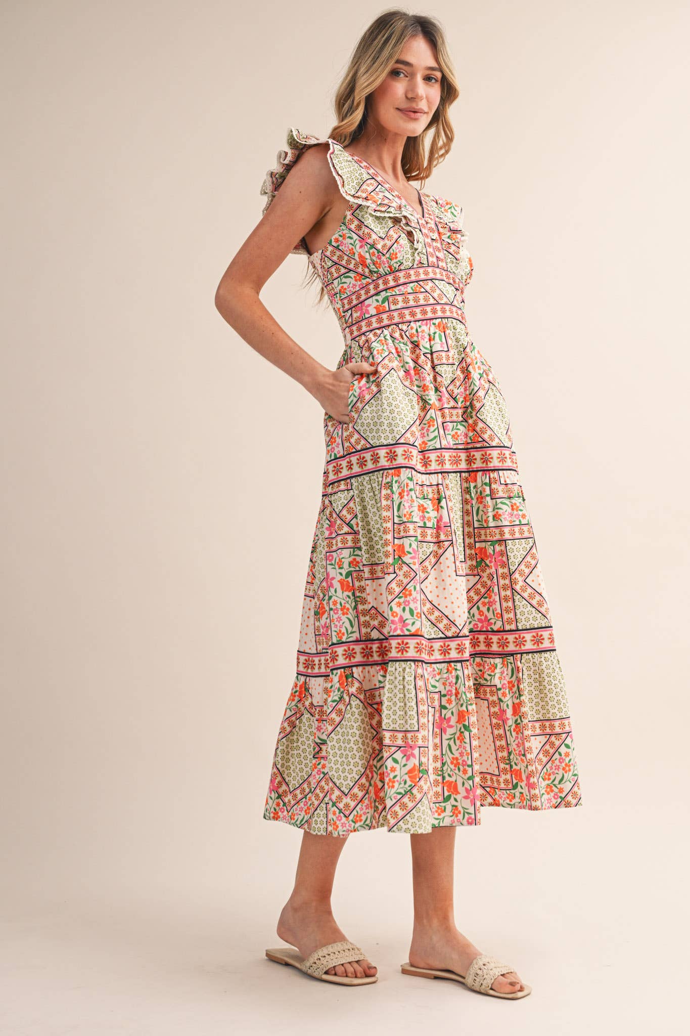 Sweet Spell Floral Midi Dress-Ivory