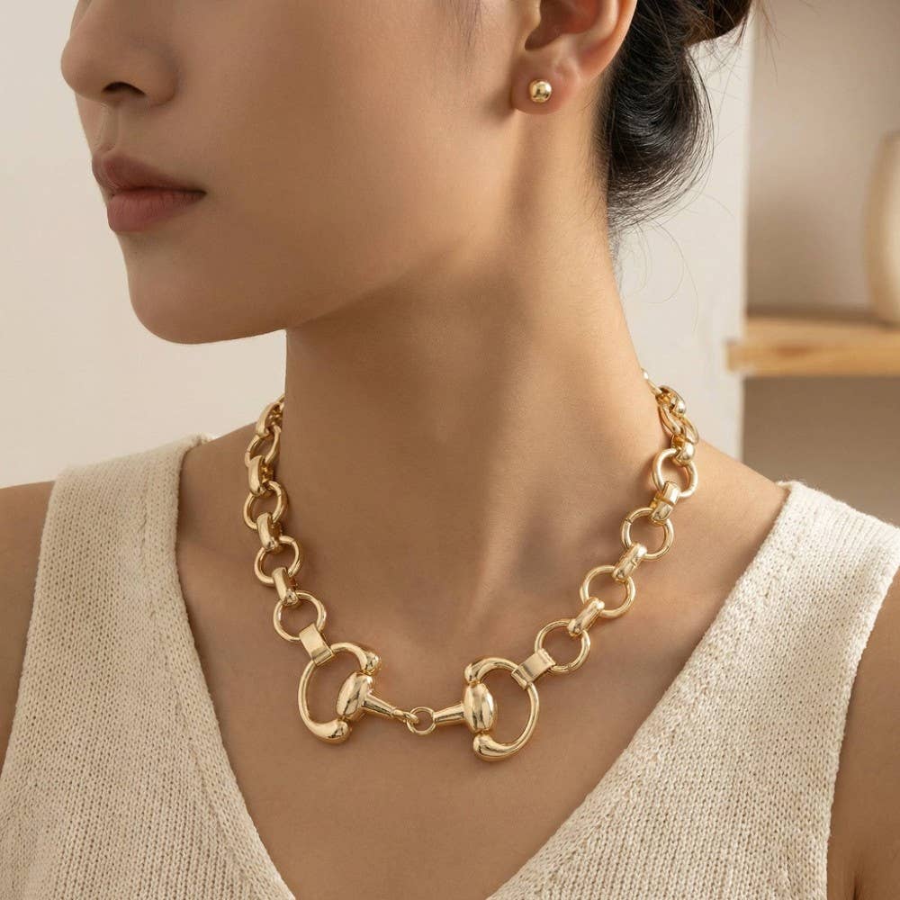 Equestrian Horse Bit Chain Link Necklace Set