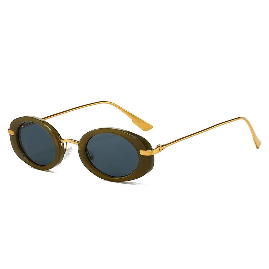 Oval Retro Sunglasses-Gray Green