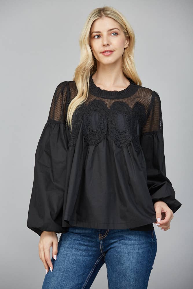 Orchard Picnic Lace Top-Black