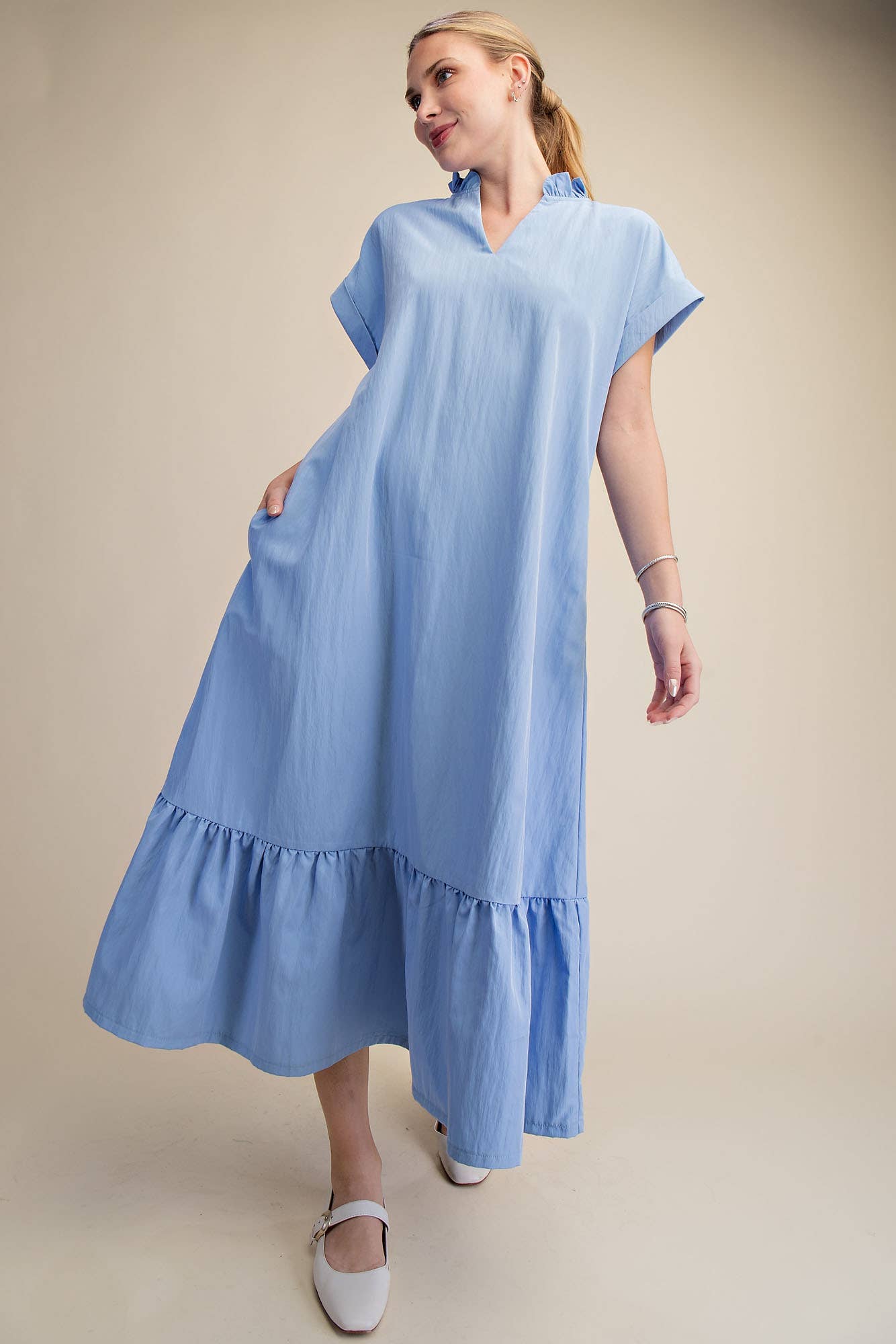 Simple Joy Midi Dress-Blue