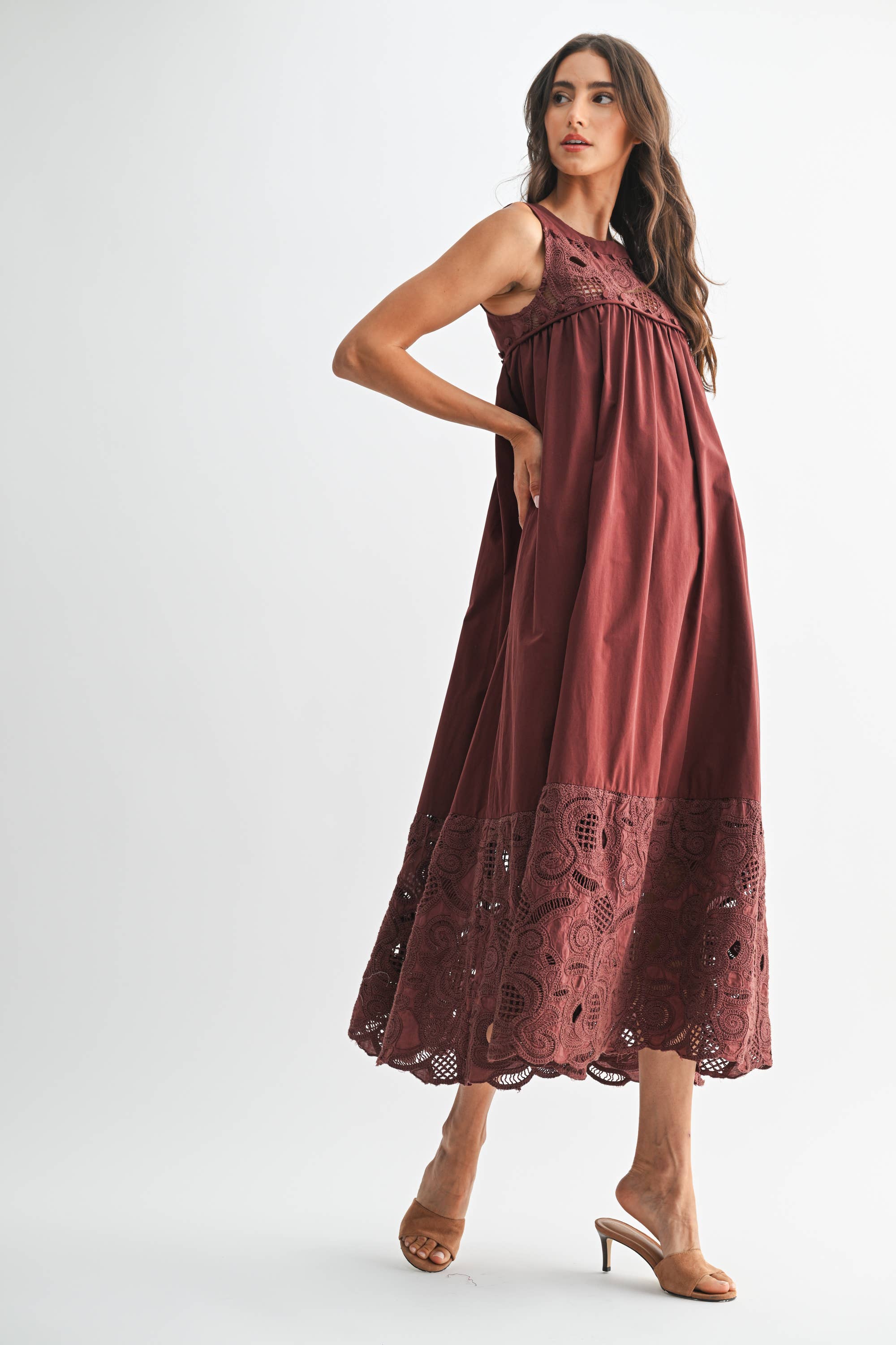 Desert Breeze Lace Maxi Dress-Chocolate