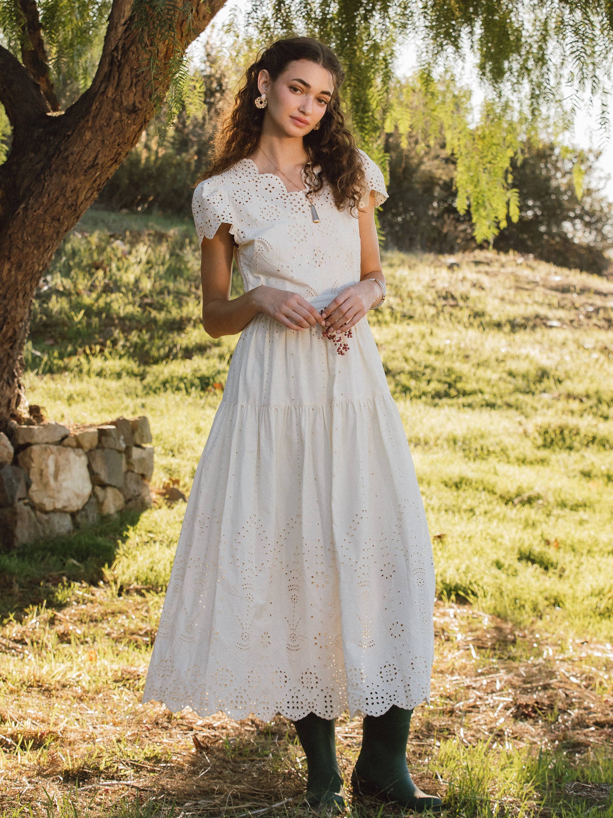 Easy Like Sunday Embroidered Midi Dress-Ivory