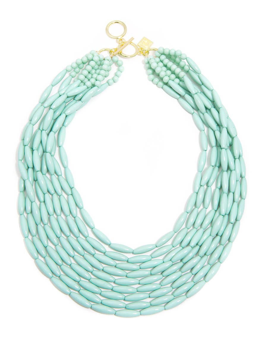 Glossy Beaded Pastel Necklace-Mint