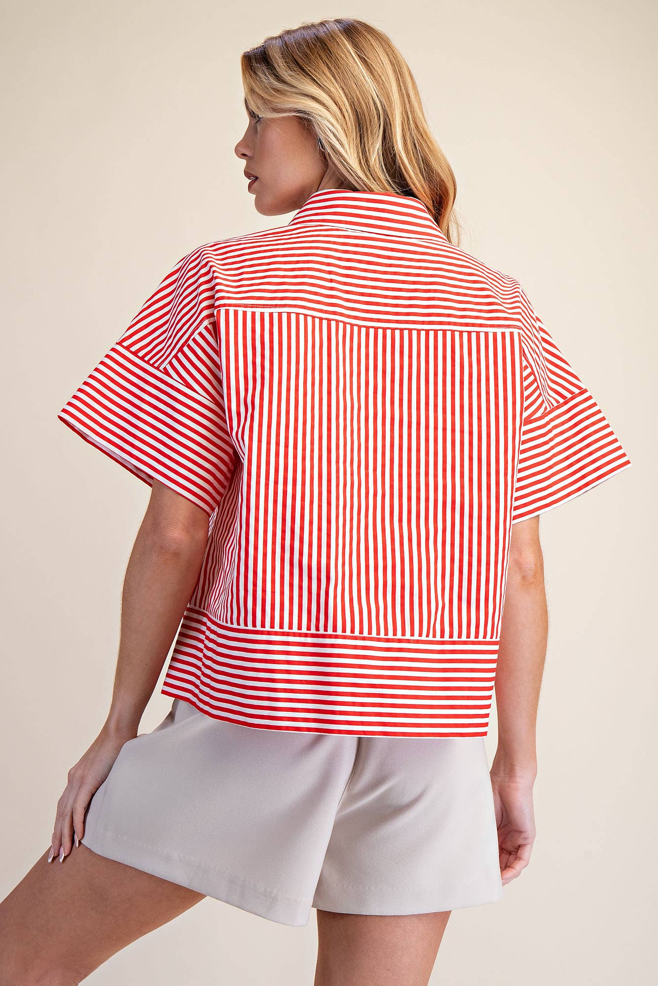 Portside Button Down Top-Red