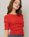 Crochet Crush Top-Scarlet Red
