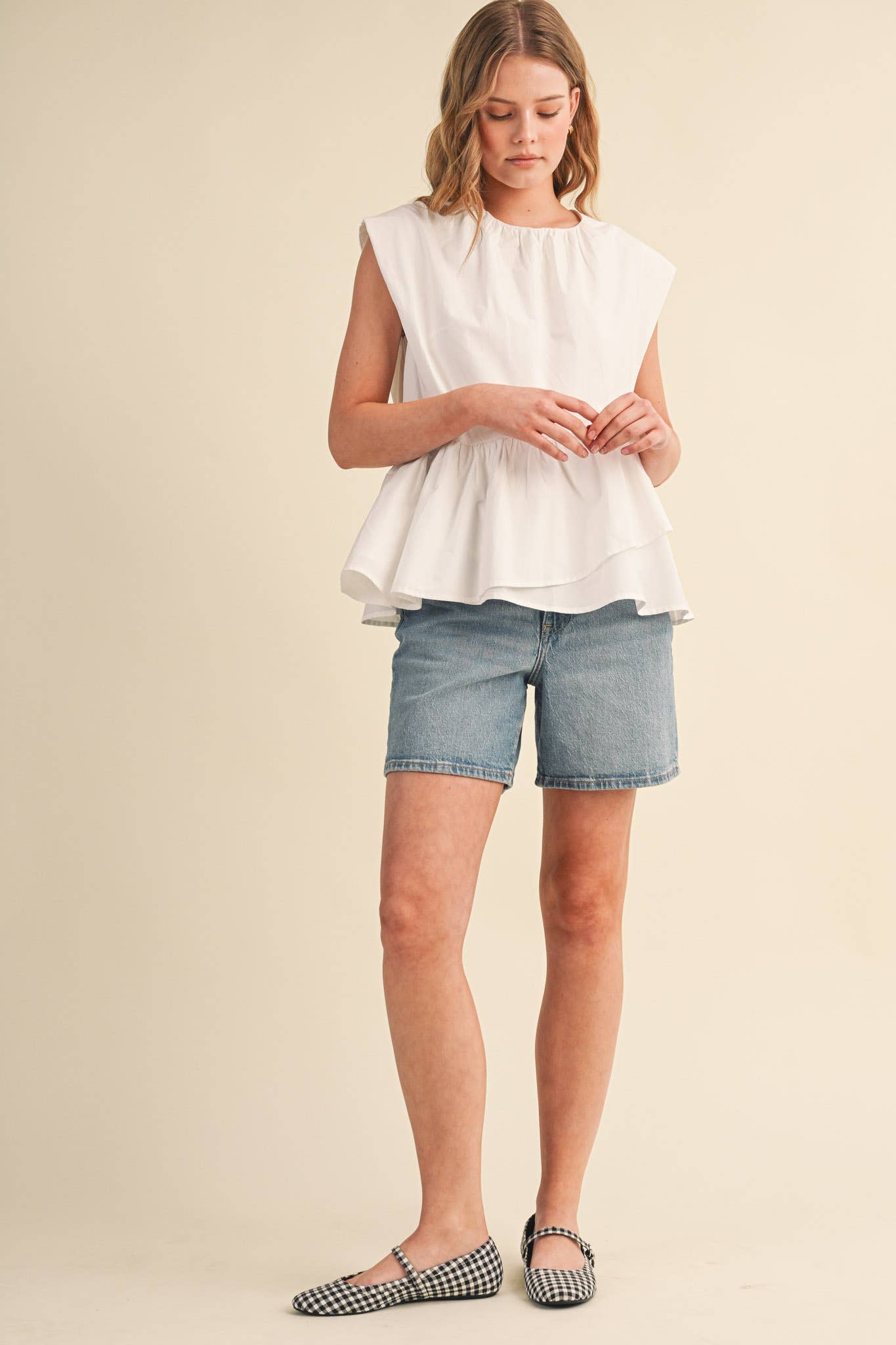 Sunday Melody Peplum Top-Off White