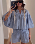 Swing Cape Stripe Top-Slate