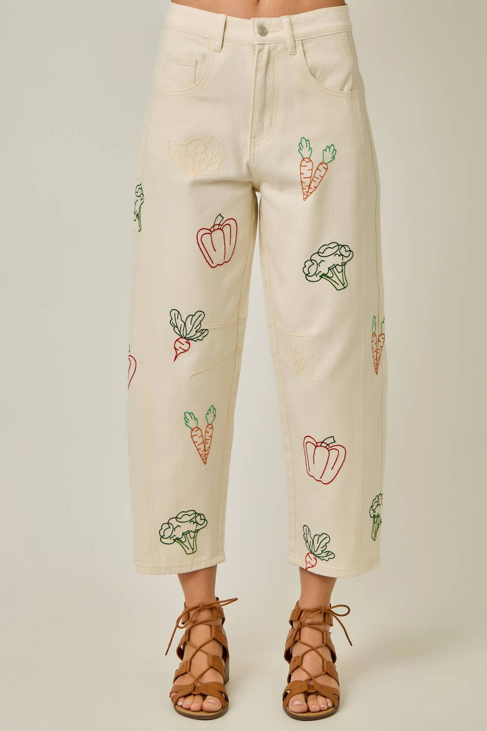 Veggie Embroidered Barrel Jeans
