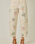 Veggie Embroidered Barrel Jeans