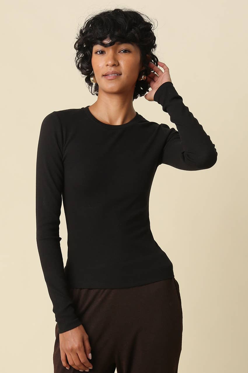 Cool Enough Crew Neck Top-Black