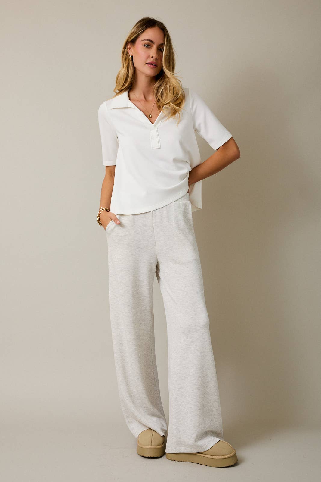 Office Chic Polo Top-Off White