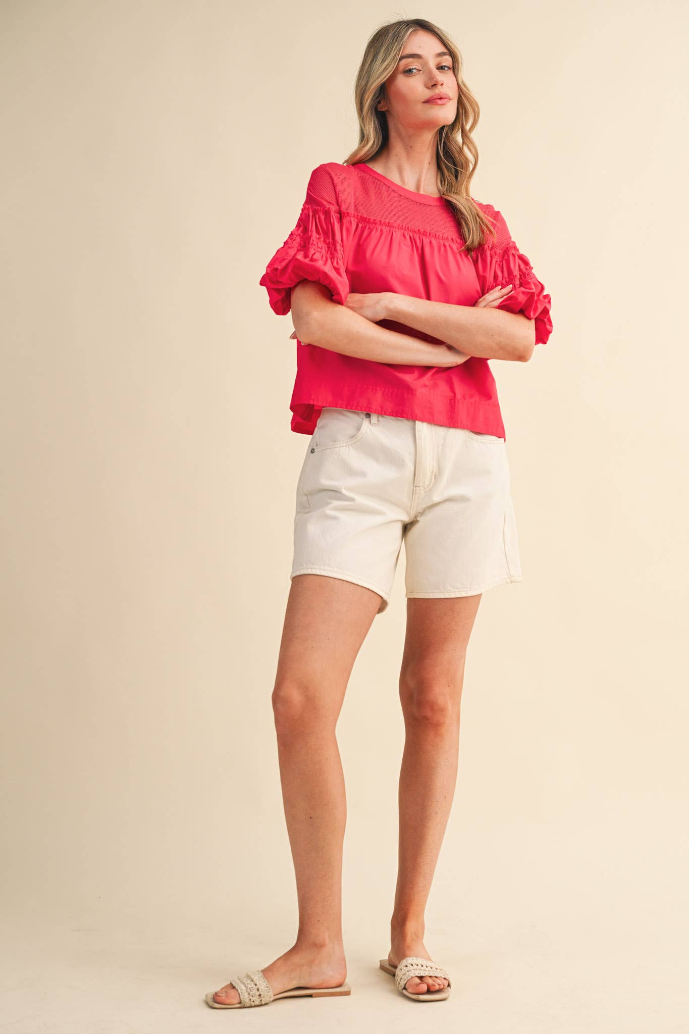 Sheer Romance Bubble Top-Raspberry Pink