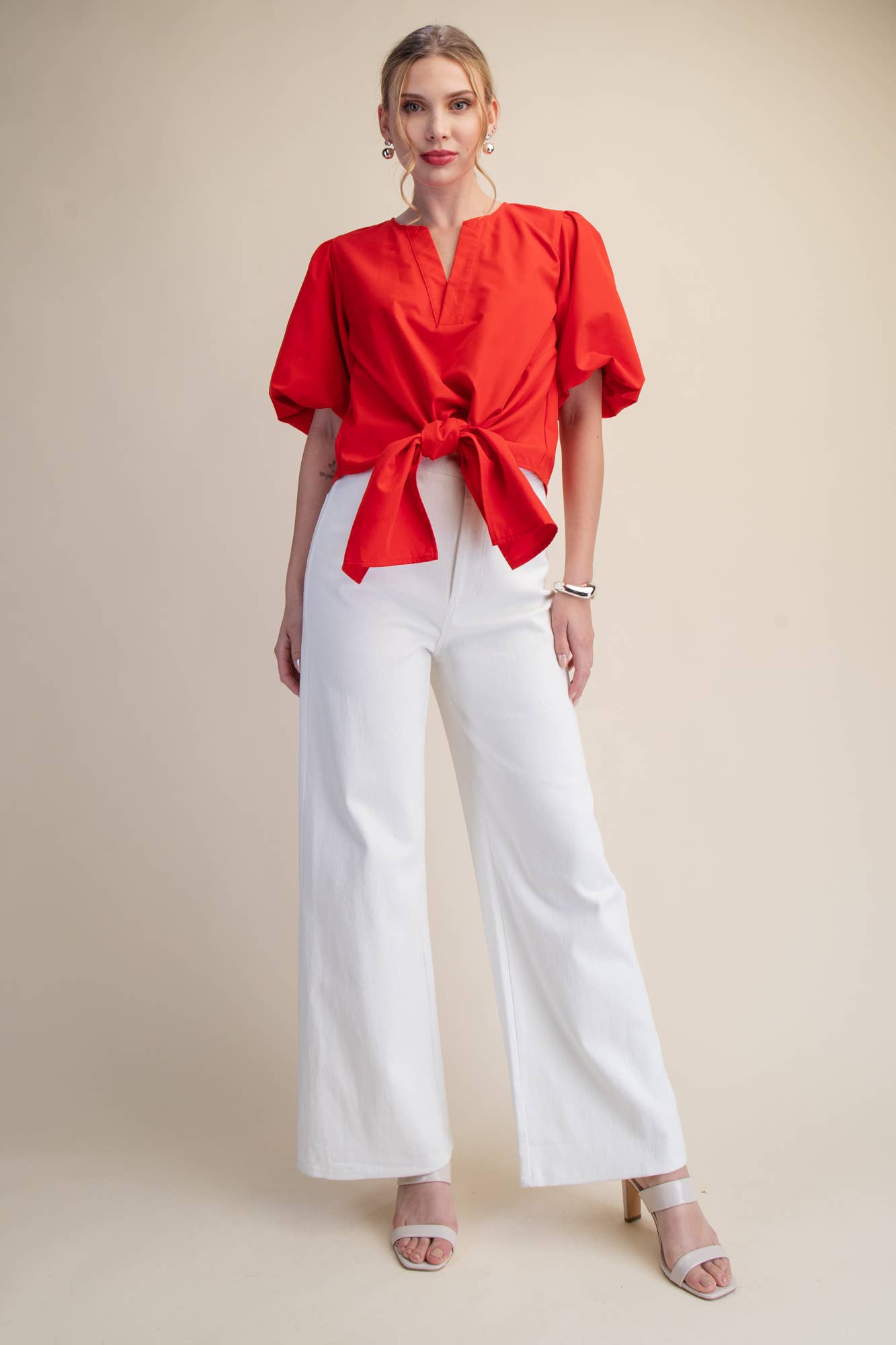 Dahlia Puff Sleeve Top-Red